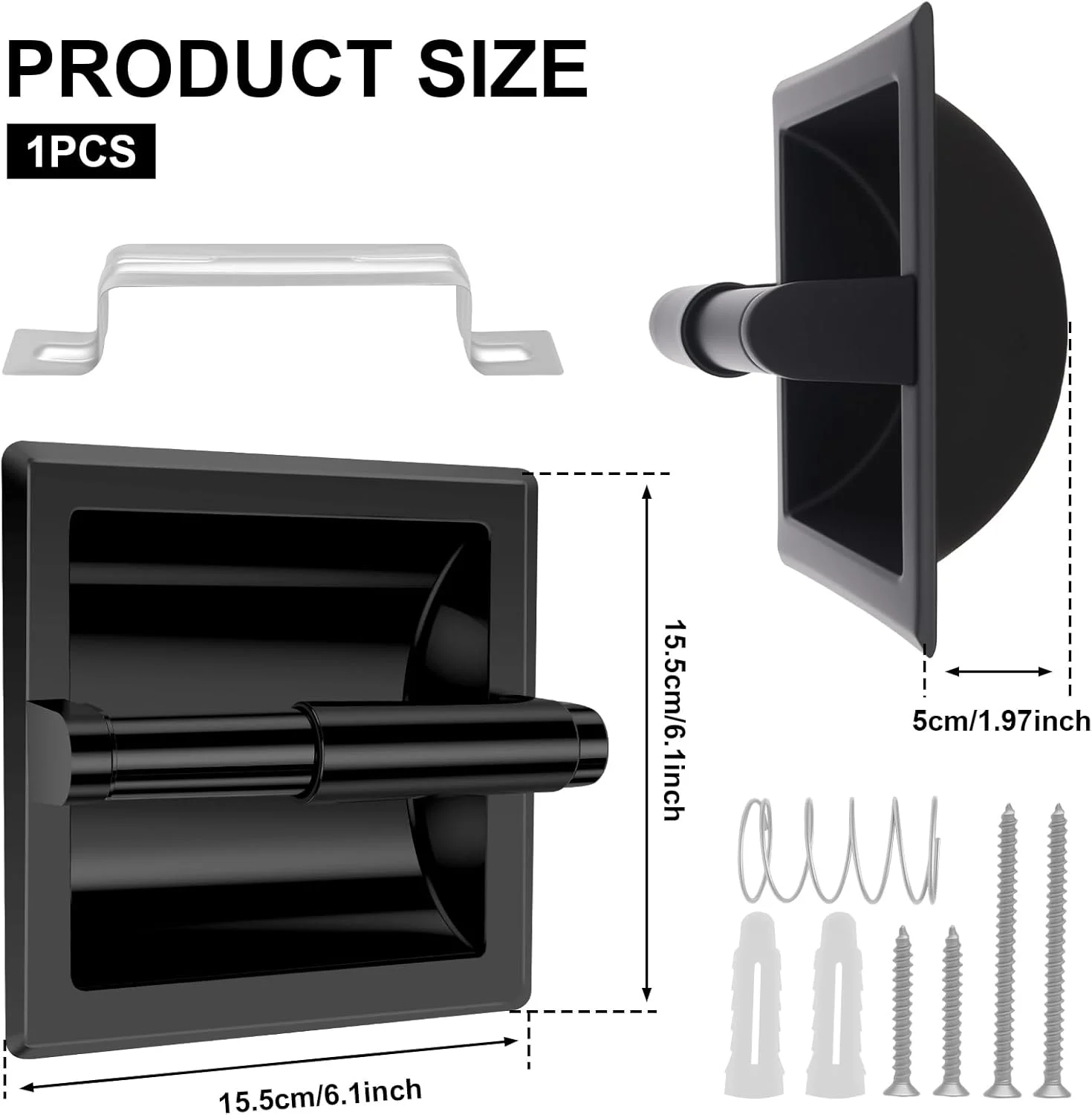 جا دستمال کاغذی توکار MENIBBLER، نگهدارنده رول دستمال کاغذی دیواری، استیل ضد زنگ 304، قفسه دستمال کاغذی صرفه جویی در فضا، پخش کننده رول دستمال کاغذی دیواری برای حمام، اتاق خواب، آشپزخانه (مشکی)