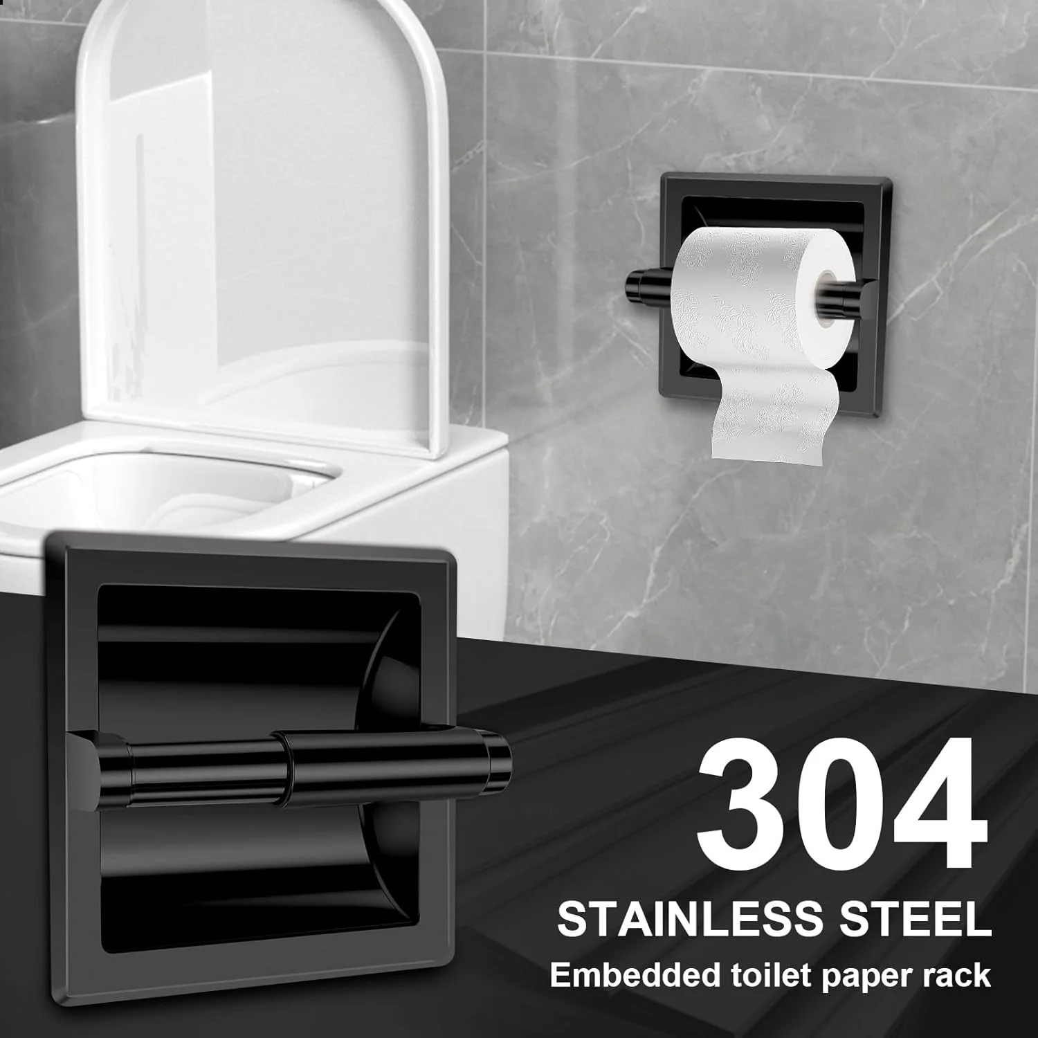 جا دستمال کاغذی توکار MENIBBLER، نگهدارنده رول دستمال کاغذی دیواری، استیل ضد زنگ 304، قفسه دستمال کاغذی صرفه جویی در فضا، پخش کننده رول دستمال کاغذی دیواری برای حمام، اتاق خواب، آشپزخانه (مشکی)