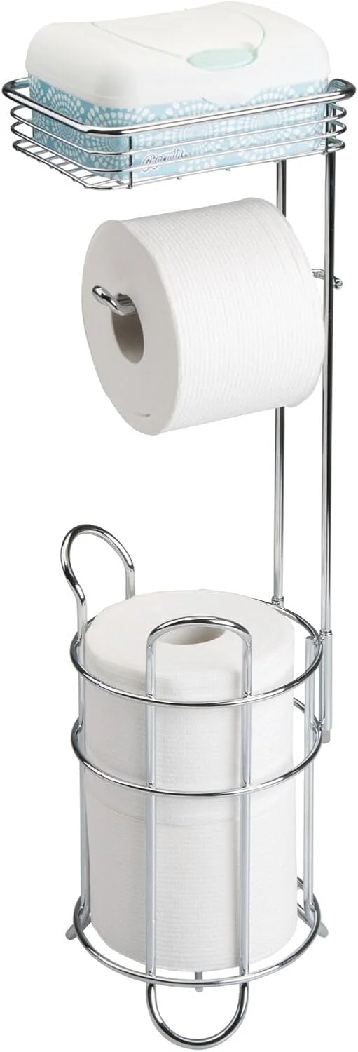 جا دستمال توالت ایستاده فلزی ام دیزاین با قفسه نگهداری برای تلفن همراه - سازمان دهنده لوازم بهداشتی حمام - ظرفیت 3 رول بزرگ - کروم جا دستمال توالت ایستاده فلزی ام دیزاین با قفسه نگهداری برای تلفن همراه - سازمان دهنده لوازم بهداشتی حمام - ظرفیت 3 رول بزرگ - کروم