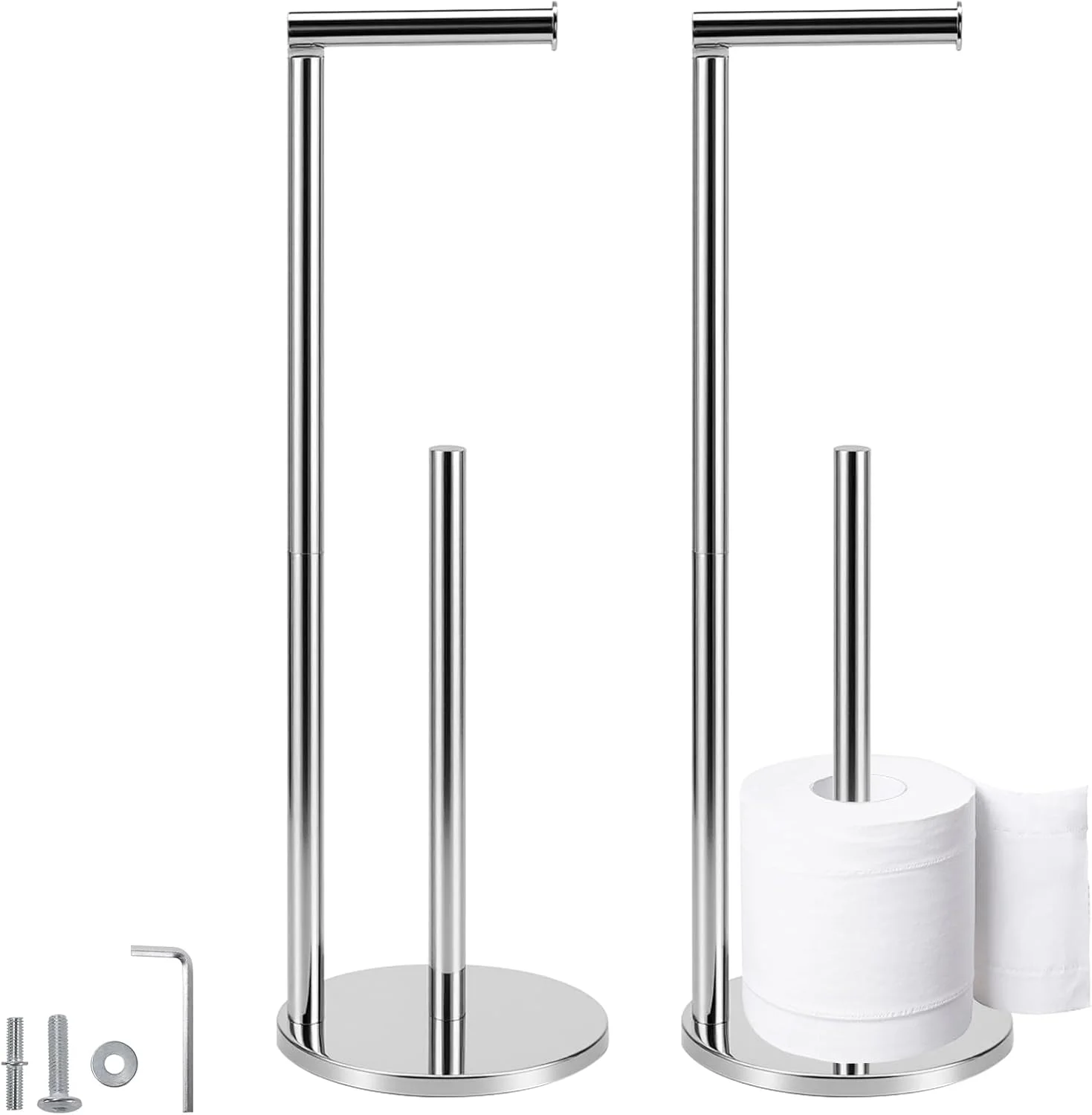 نگهدارنده رول توالت MAHIONG، بسته 2 عددی، استیل ضد زنگ، ایستاده، با پایه وزنی، ظرفیت نگهداری 3-4 رول، پخش کننده نقره ای کاغذ توالت حمام