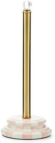 جای دستمال توالت میناکاری شده مکنزی-چایلدز، جا دستمال کاغذی توالت تزئینی برای حمام، طرح رزی چک صورتی و سفید