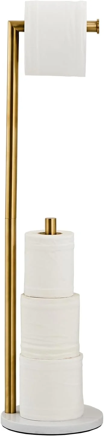 پایه نگهدارنده دستمال توالت مرمر - طلایی برس خورده، ایستاده با محفظه ذخیره سازی، پایه زمینی، نگهدارنده رول توالت طلایی، نگهدارنده دستمال کاغذی ایستاده
