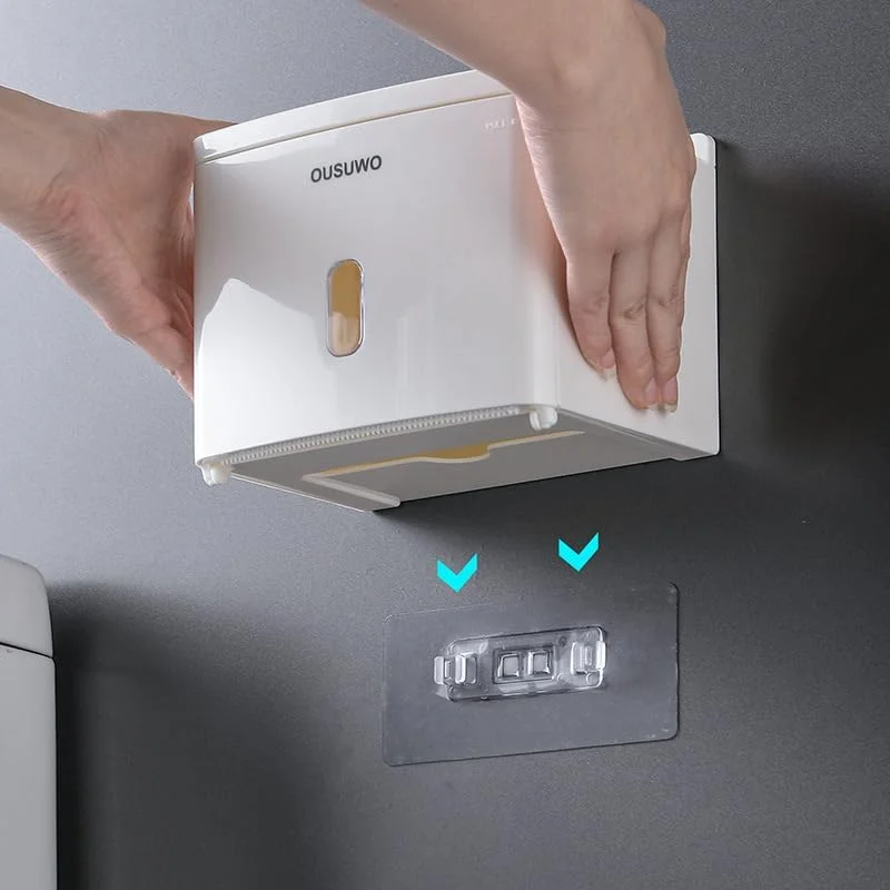 جا دستمال کاغذی ضد آب LXYTT، نگهدارنده لوازم بهداشتی حمام، جا رولی کاغذی دیواری بدون نیاز به سوراخکاری، (رنگ: سفید کلاسیک)