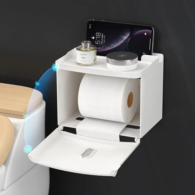 جا دستمال کاغذی ضد آب LXYTT، نگهدارنده لوازم بهداشتی حمام، جا رولی کاغذی دیواری بدون نیاز به سوراخکاری، (رنگ: سفید کلاسیک)