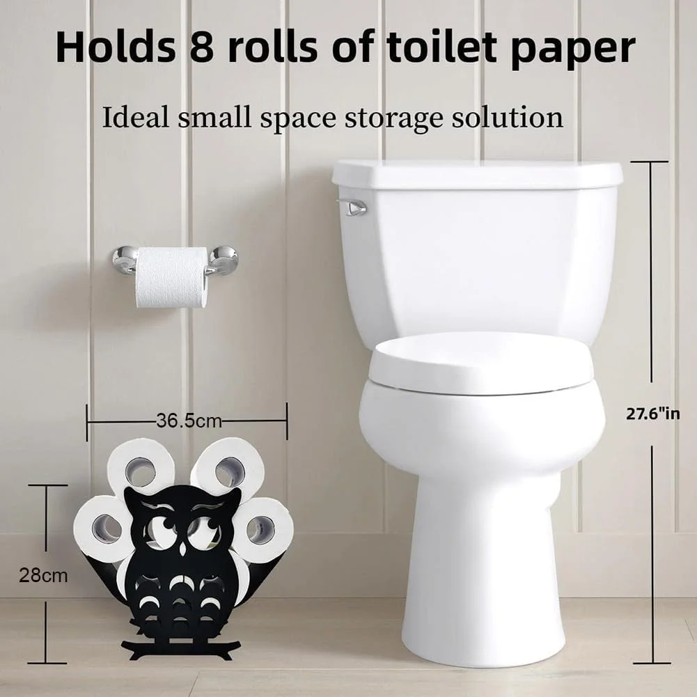 جا دستمال کاغذی طرح جغد لوس‌ام‌ام، نگهدارنده رول توالت فلزی ایستاده/نصب‌دیواری، سازمان‌دهنده آهنی، دکور هنری دیواری اتاق پودر، آشپزخانه، حمام مشکی