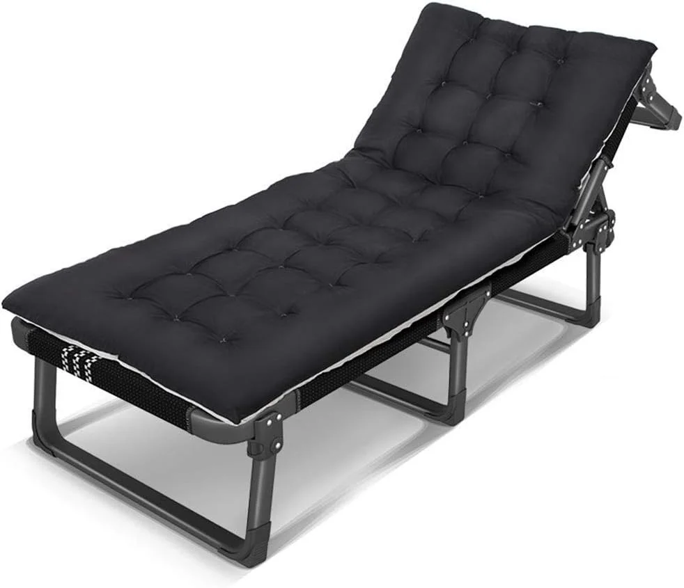 صندلی تاشو یک نفره TANGYI، تخت استراحت ناهار در دفتر، صندلی پشتی، تخت تاشو قابل حمل برای فضای باز، تخت ساحلی مشکی، حداکثر تحمل وزن 200 کیلوگرم (رنگ: مشکی)