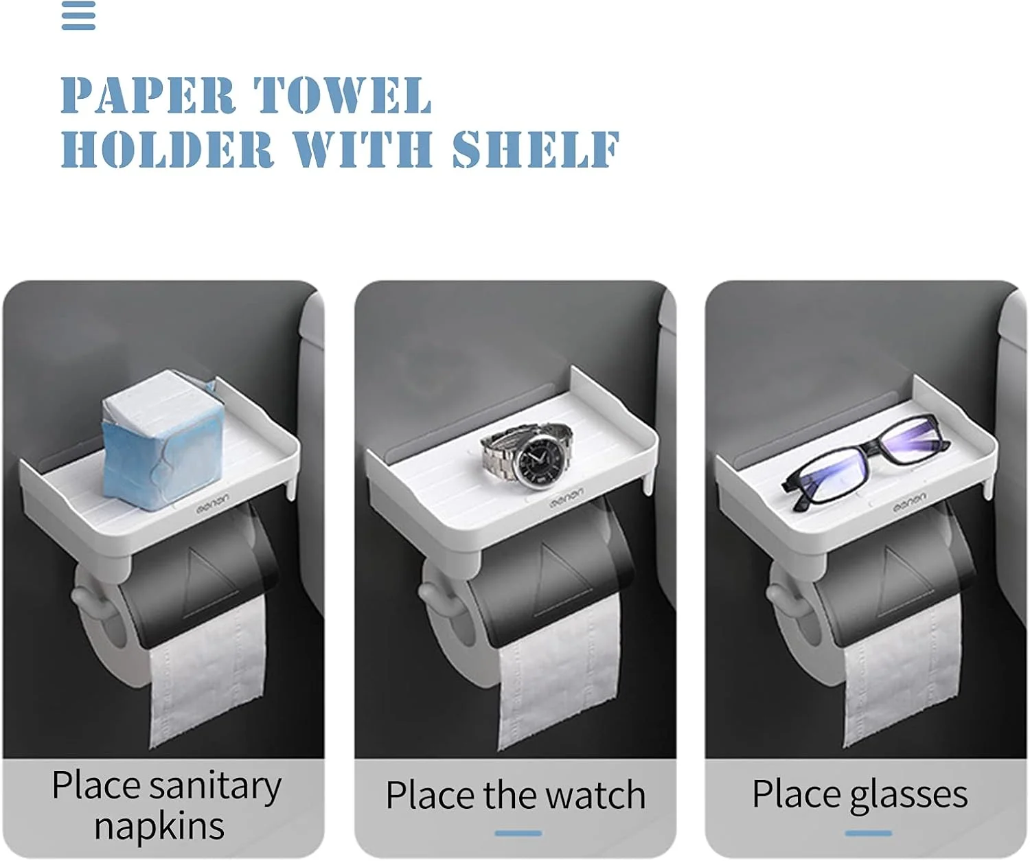 جا دستمال کاغذی لایل استور با قفسه، جا دستمال کاغذی چسبی، جا دستمال توالت بدون نیاز به سوراخ کاری، جا دستمال کاغذی توالت مناسب آشپزخانه و حمام