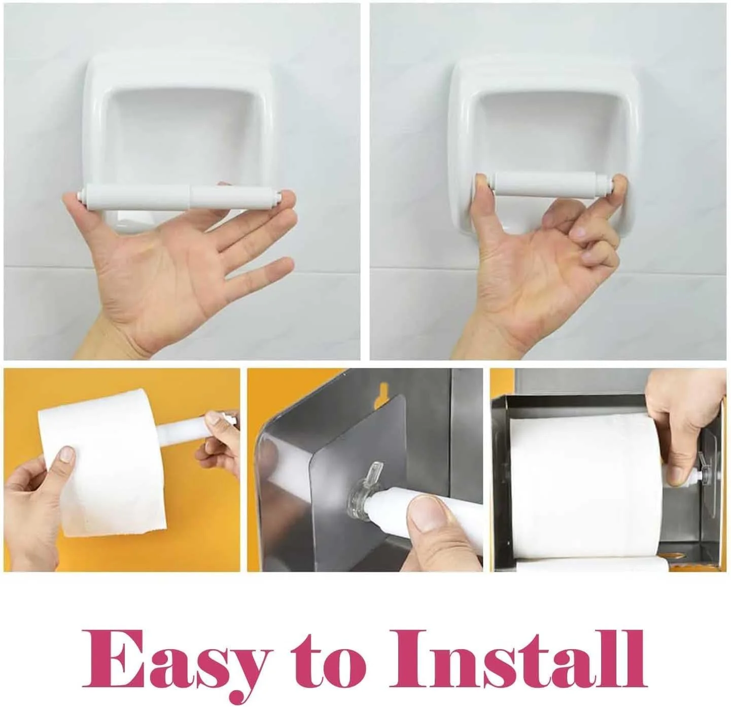 نگهدارنده کاغذ توالت LENGAIJIN، فنری، جایگزین غلتکی، میله میله ای درج نگهدارنده رول دستمال کاغذی پلاستیکی برای لوازم جانبی اتصالات حمام (سفید)، 2 عدد