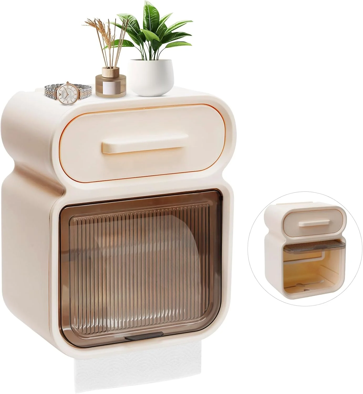 جا دستمال کاغذی دیواری چند منظوره Libershine با کشو، جا دستمال کاغذی بدون نیاز به سوراخ کاری با پنجره دیداری، مناسب برای سرویس بهداشتی با محافظت ضد آب و ضد گرد و غبار