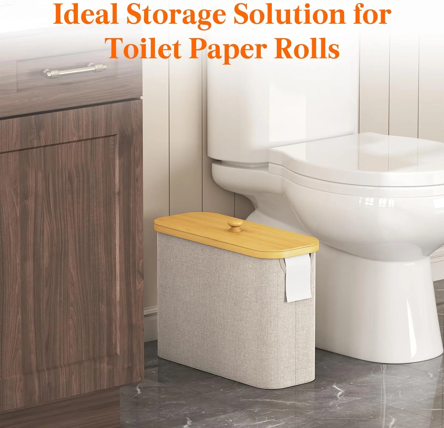 Lifewit 23L Toilet Paper Storage Holder for 9 to 12 Rolls, Free Standing Toilet Paper Basket Stand with Bamboo Lid, Collapsible Fabric Bathroom Organizer Box for Mega Rolls, Large, Beige