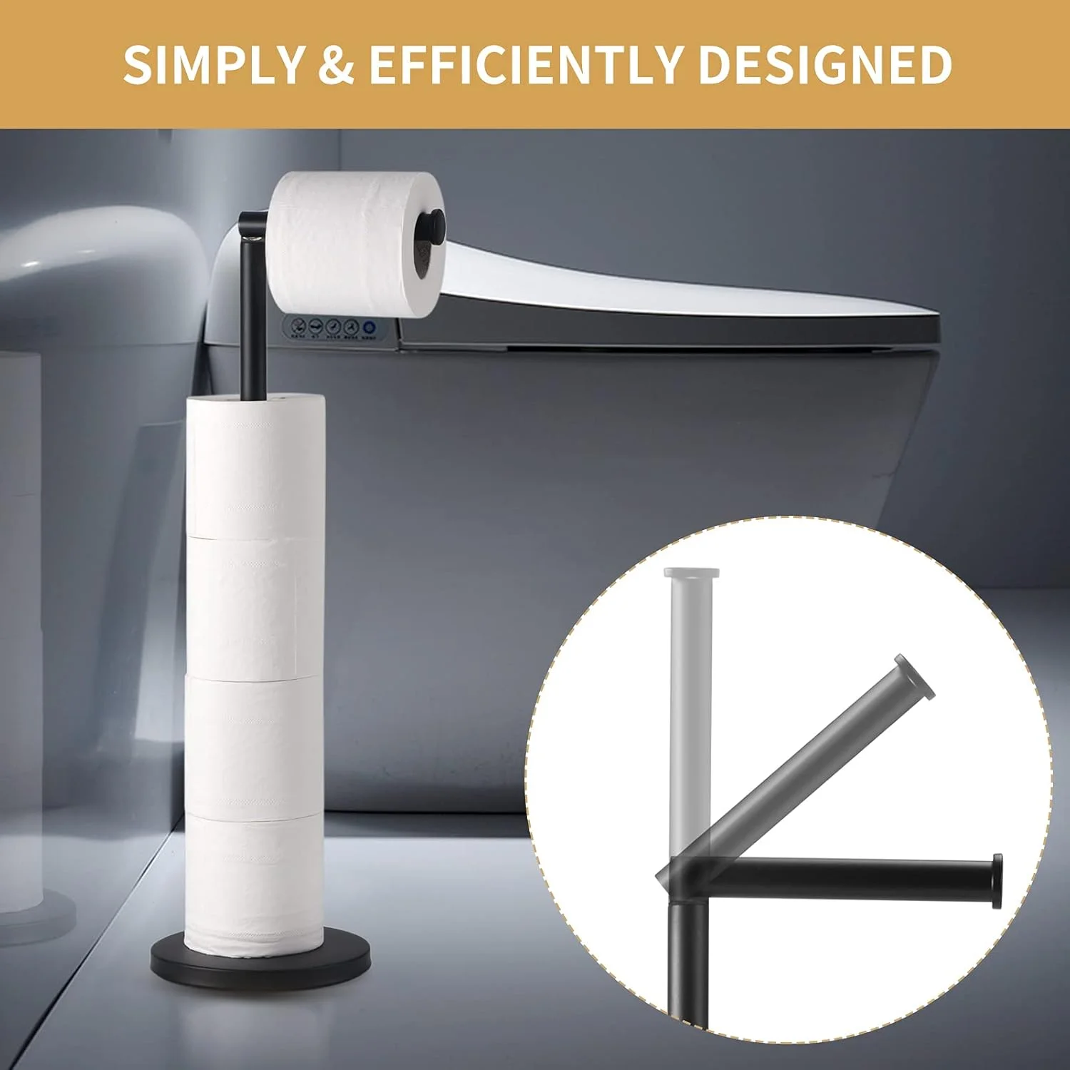 پایه نگهدارنده دستمال توالت LAYUKI، مشکی مات، استیل ضد زنگ، پایه ایستاده نگهدارنده رول دستمال کاغذی، مناسب برای نگهداری در حمام