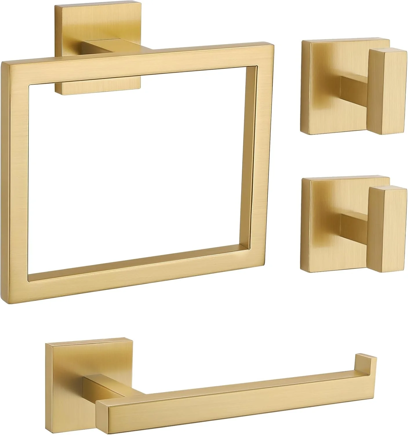 ست لوازم جانبی حمام Lairuier، 4 تکه، جا دستمال توالت، حلقه حوله دستی استیل ضد زنگ SUS304، لوازم جانبی سخت افزاری حمام، نصب شده روی دیوار، طلایی برس خورده