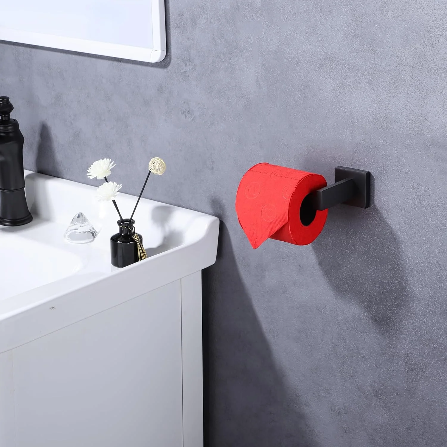 جا دستمال توالت مشکی LANC، جا رولی دستمال توالت دیواری مناسب آشپزخانه و سرویس بهداشتی، پخش کننده و آویز دستمال کاغذی مشکی مات مدرن، استیل ضد زنگ، چپ A8807MB-LF