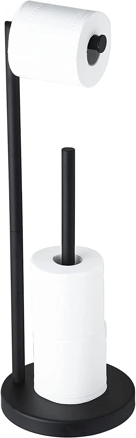 پایه نگهدارنده رول دستمال توالت ایستاده Labymos، مناسب برای 3-4 رول بزرگ، استیل ضد زنگ نیکل برس خورده، پخش کننده و ذخیره سازی رول دستمال کاغذی اضافی با عملکرد ذخیره، مشکی
