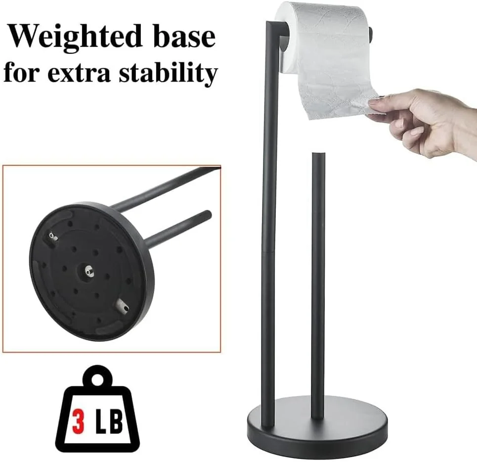 پایه نگهدارنده رول دستمال توالت ایستاده Labymos، مناسب برای 3-4 رول بزرگ، استیل ضد زنگ نیکل برس خورده، پخش کننده و ذخیره سازی رول دستمال کاغذی اضافی با عملکرد ذخیره، مشکی