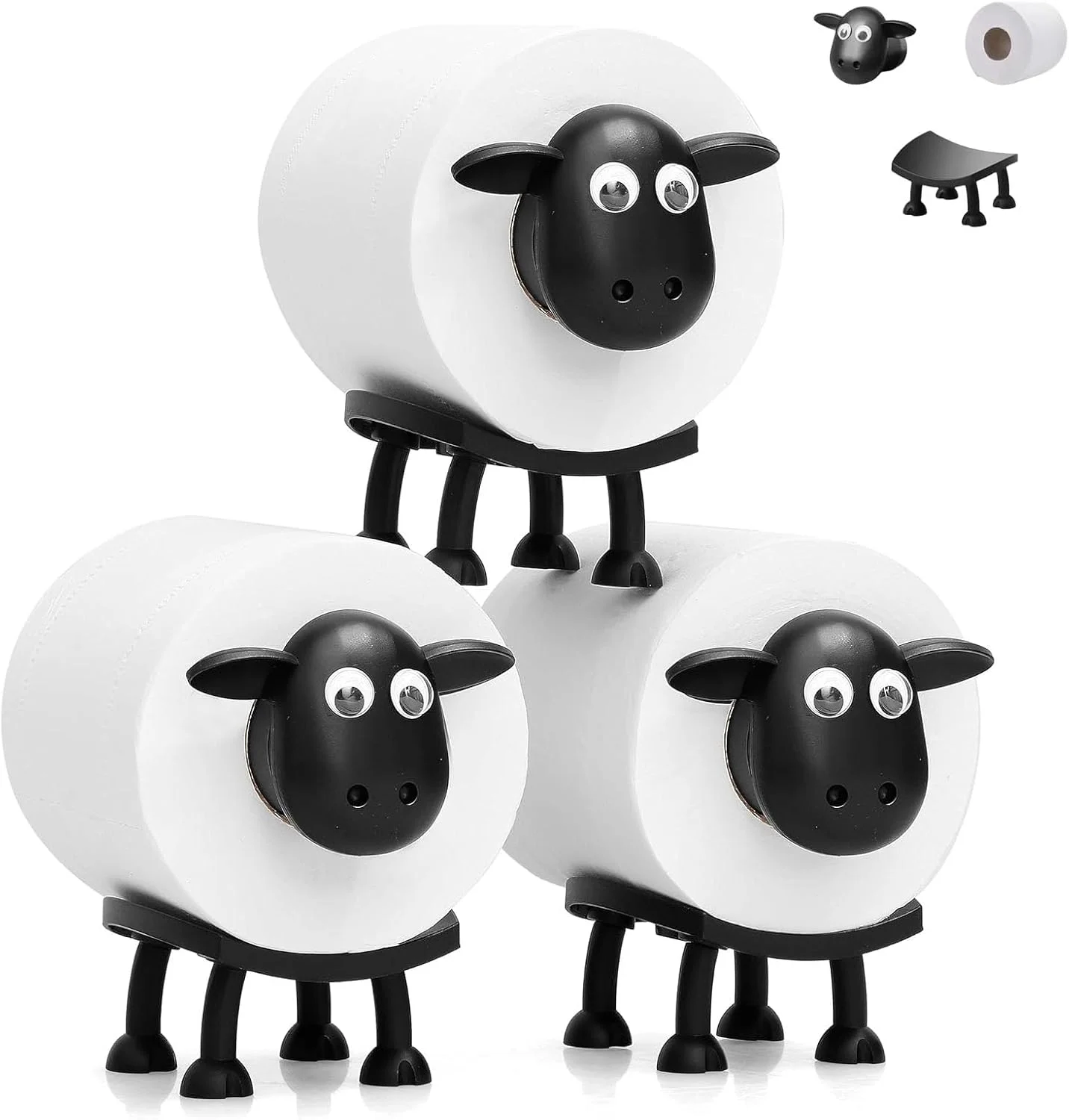 جا دستمال توالت رولی طرح گوسفند KWSLIN، ست بامزه و ایستاده برای حمام، جا رولی سه بعدی طرح گوسفند سیاه، استند خنده دار نگهداری دستمال کاغذی، دکور حمام فانتزی