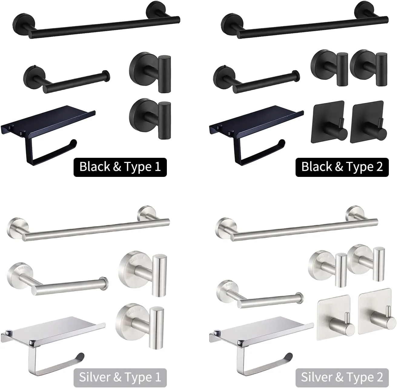 ست لوازم حمام لابیموس شامل میله حوله، جا دستمال کاغذی، 2 عدد قلاب، نصب دیواری استیل ضد زنگ با دریل