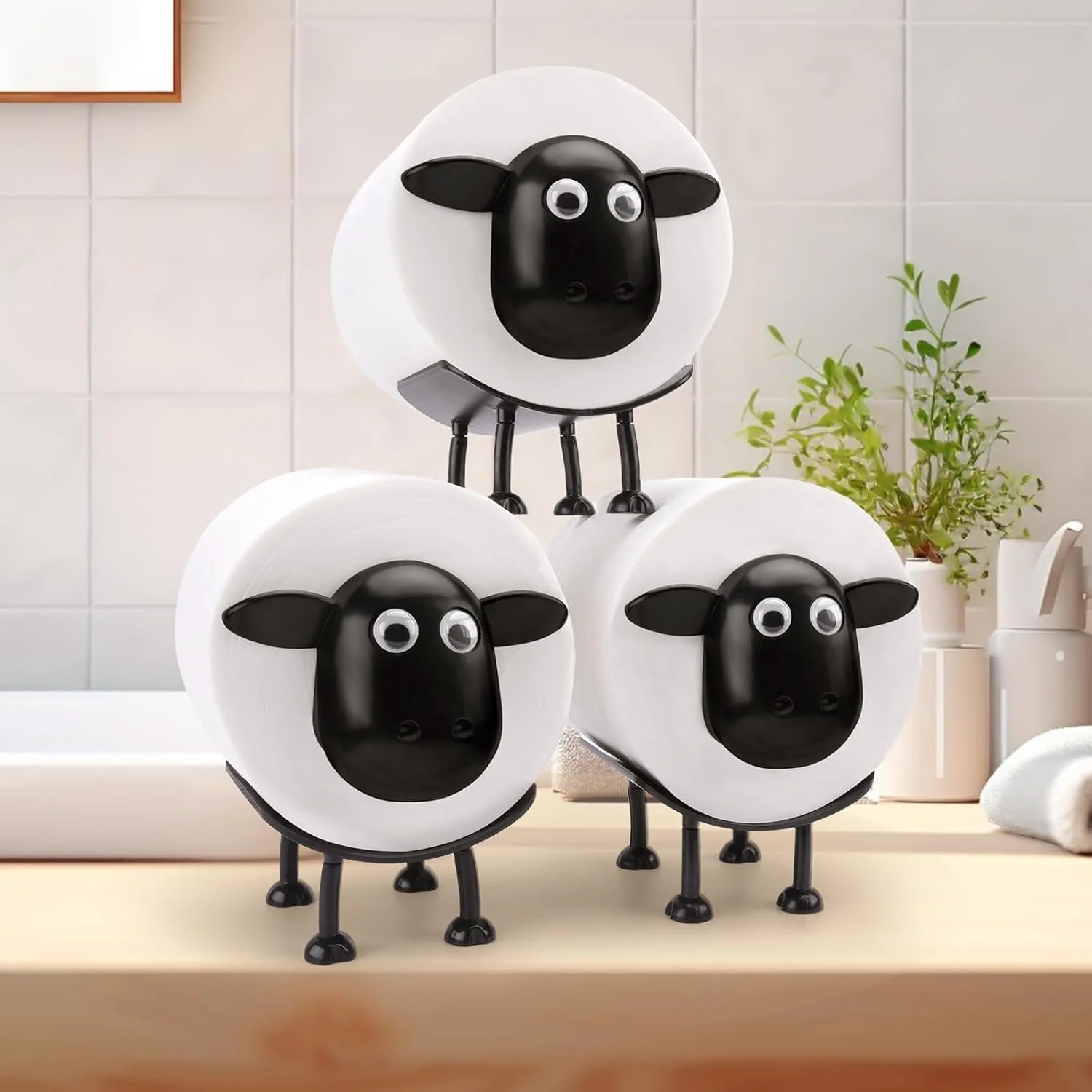 جا دستمال توالت رولی طرح گوسفند KWSLIN، ست بامزه و ایستاده برای حمام، جا رولی سه بعدی طرح گوسفند سیاه، استند خنده دار نگهداری دستمال کاغذی، دکور حمام فانتزی