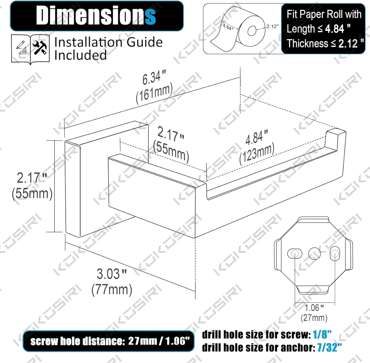 جا دستمال کاغذی توالت مشکی KOKOSIRI، جا رولی دستمال توالت حمام، استیل ضد زنگ SUS304 مدرن، نصب دیواری، مشکی مات، B2003BK