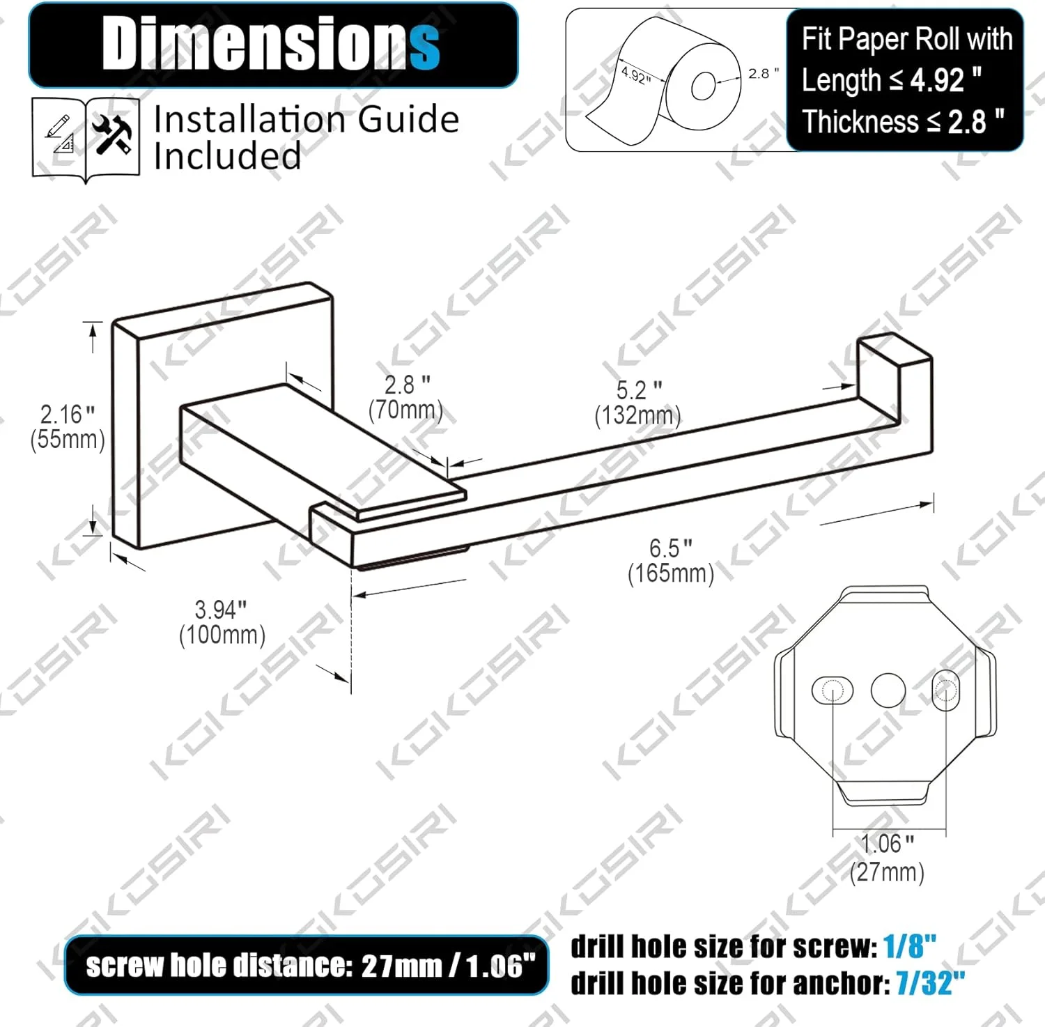 جا دستمال کاغذی کروم KOKOSIRI برای آشپزخانه، حمام، سرویس بهداشتی، نگهدارنده رول دستمال کاغذی، استیل ضد زنگ، نصب دیواری B2006CH