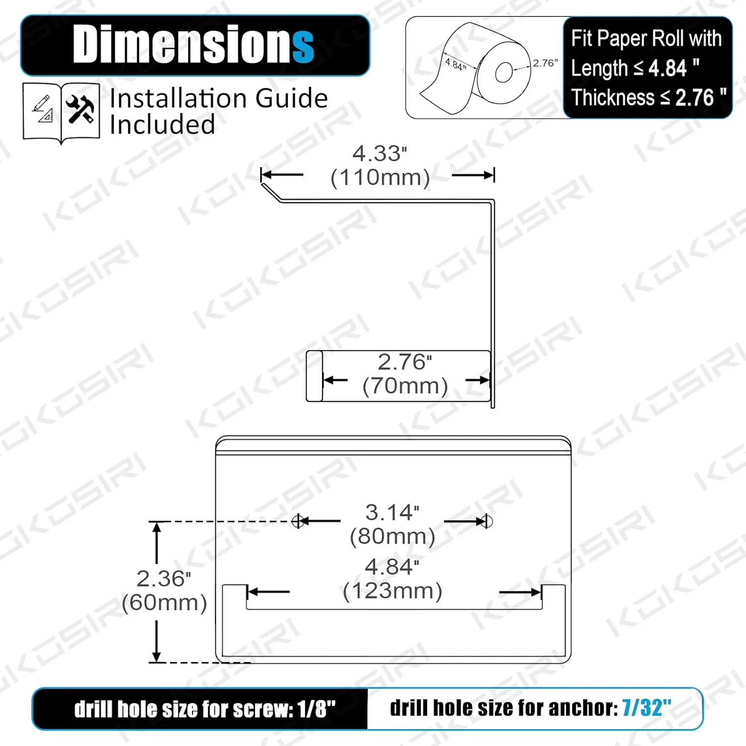 جا دستمال کاغذی توالت KOKOSIRI با قفسه، جا دستمال رولی دیواری، استیل ضد زنگ T-304، مشکی مات و طلایی B2010GDK