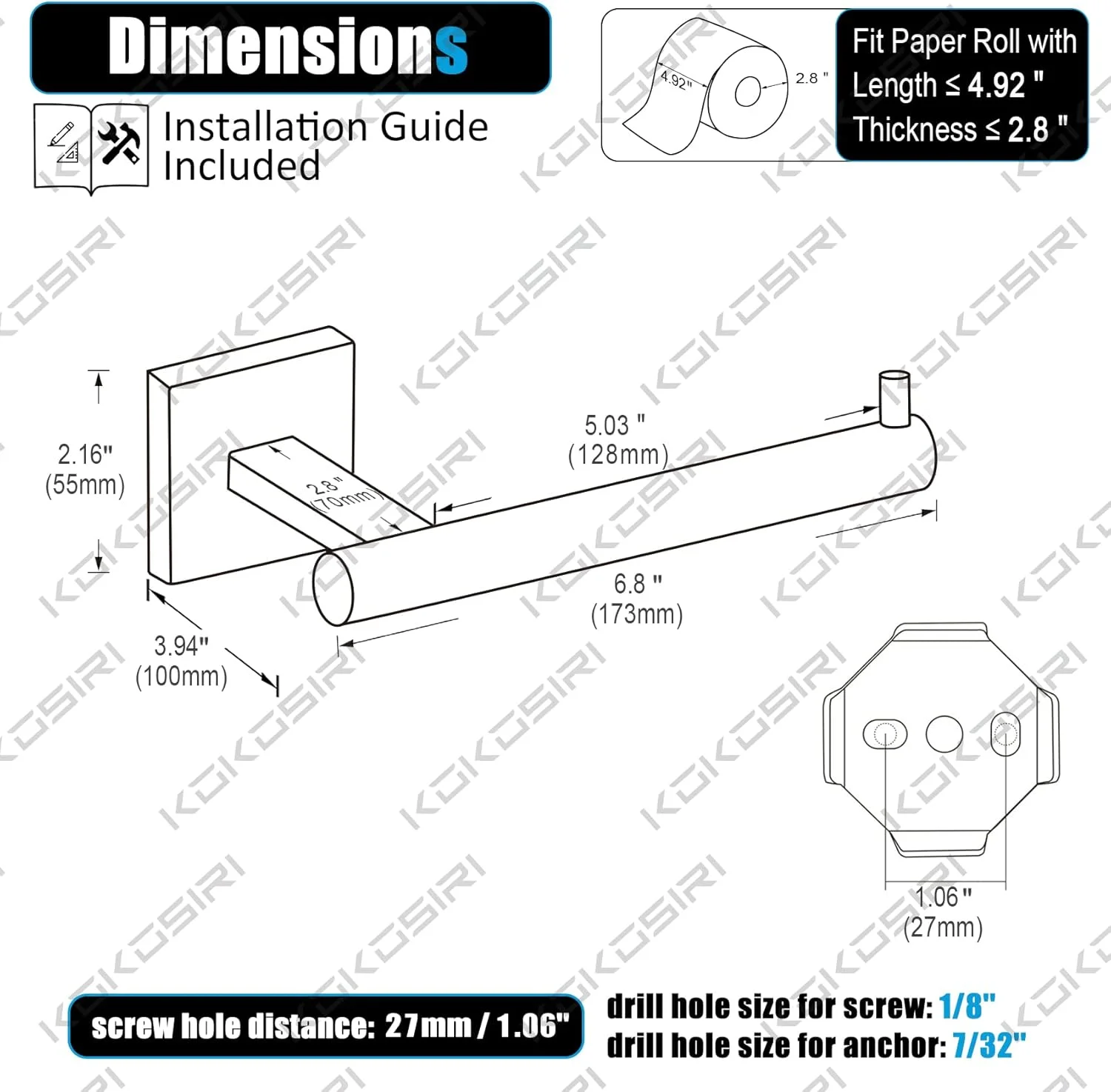 جا دستمال کاغذی توالت KOKOSIRI، پخش کننده دستمال کاغذی برای حمام، نگهدارنده رول توالت، طلایی برس خورده، استیل ضد زنگ B2005BG