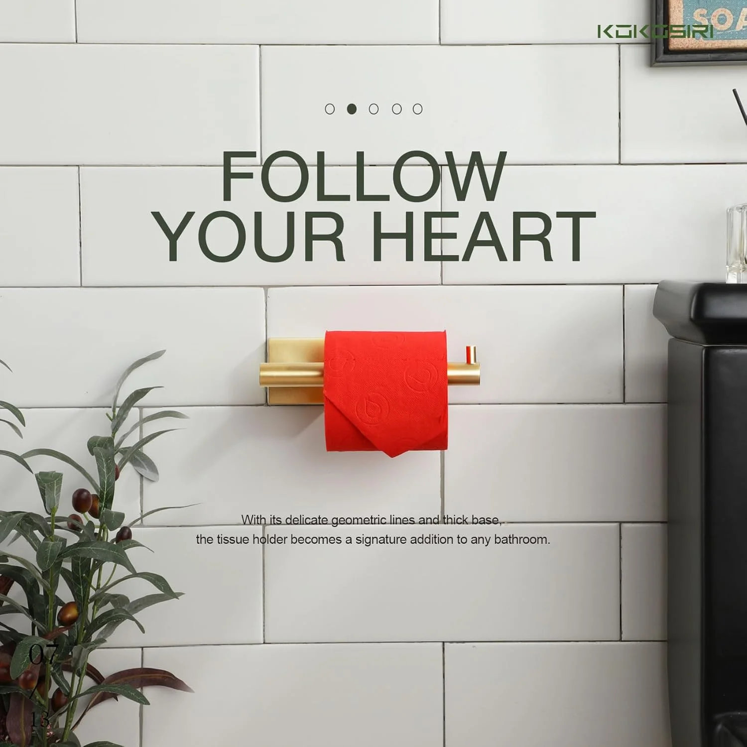 جا دستمال کاغذی توالت KOKOSIRI، پخش کننده دستمال کاغذی برای حمام، نگهدارنده رول توالت، طلایی برس خورده، استیل ضد زنگ B2005BG