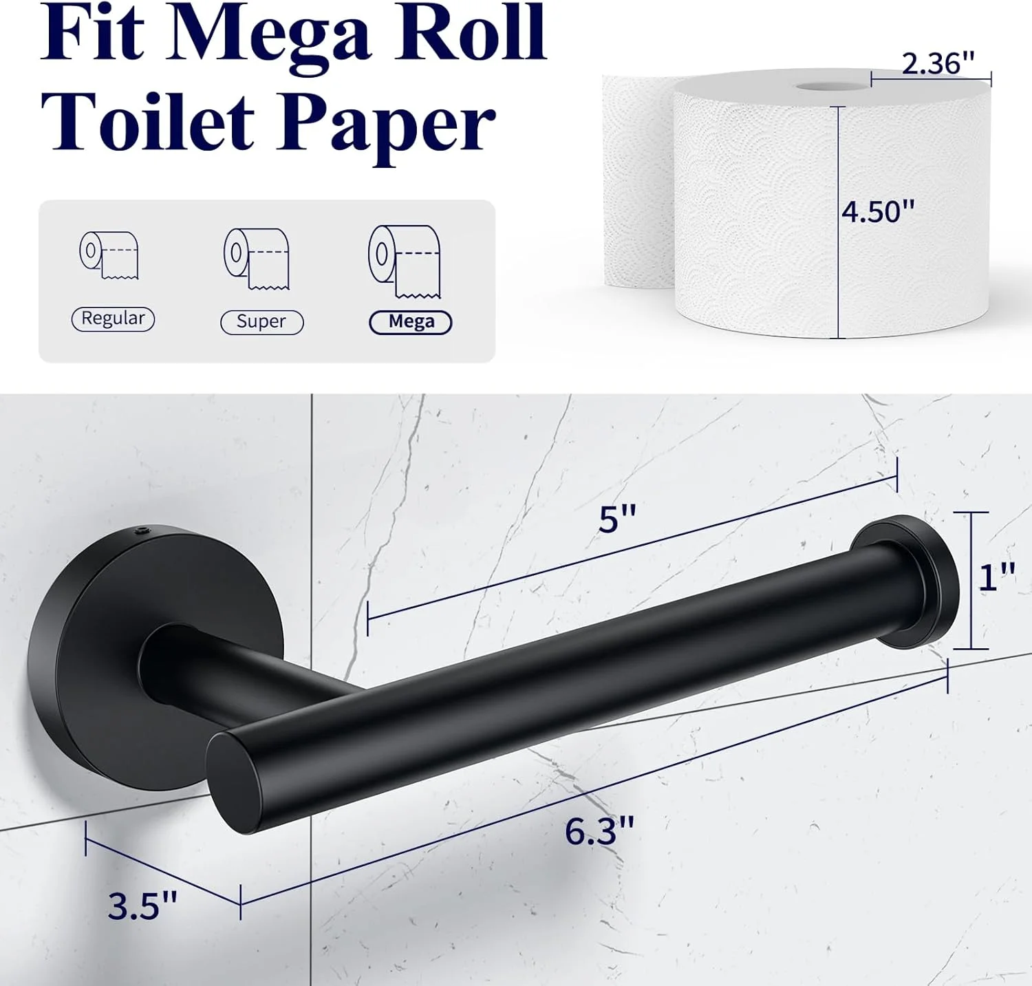 جا دستمال کاغذی توالت Kitsure، نصب دیواری - جا دستمال کاغذی گرد مشکی مات و مقاوم برای رول بزرگ، جا دستمال کاغذی استیل ضد زنگ 304 ممتاز برای حمام، سرویس بهداشتی، مشکی