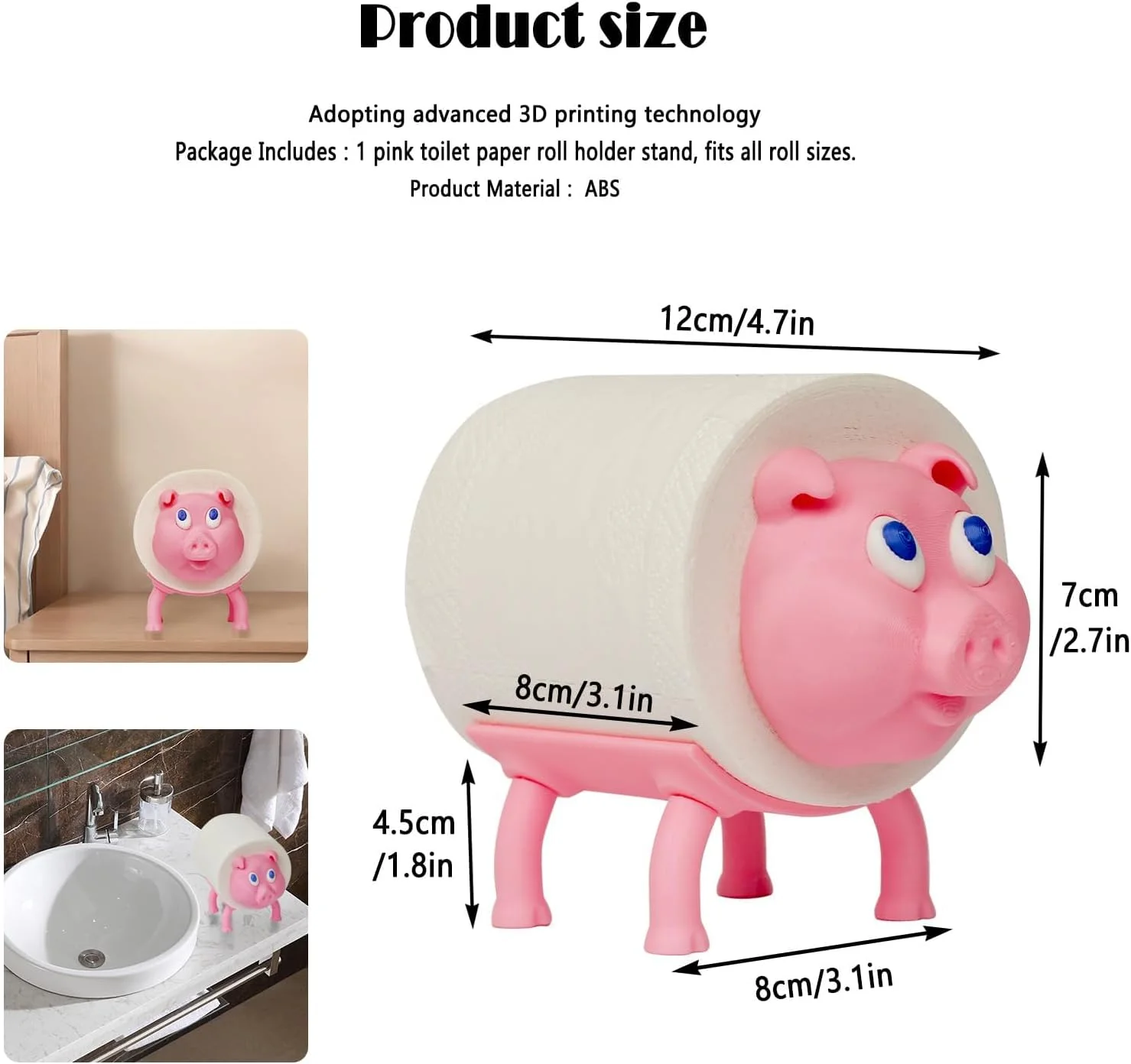 نگهدارنده رول آشپزخانه، نگهدارنده دستمال توالت، نگهدارنده رول آشپزخانه، نگهدارنده ذخیره سازی، ایستاده، بدون نیاز به سوراخکاری، زیبا (خوک صورتی)