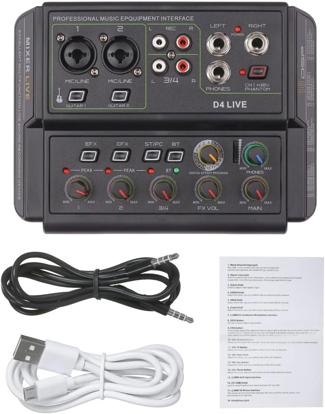 میکسر صوتی مینی قابل حمل 4 کاناله Labymos، کنسول میکس چند منظوره زنده، دستگاه صوتی USB، تجهیزات موسیقی، رابط میکسر، فانتوم پاور 48 ولت برای کنفرانس، کارائوکه، پخش زنده میکسر صوتی مینی قابل حمل 4 کاناله Labymos، کنسول میکس چند منظوره زنده، دستگاه صوتی USB، تجهیزات موسیقی، رابط میکسر، فانتوم پاور 48 ولت برای کنفرانس، کارائوکه، پخش زنده