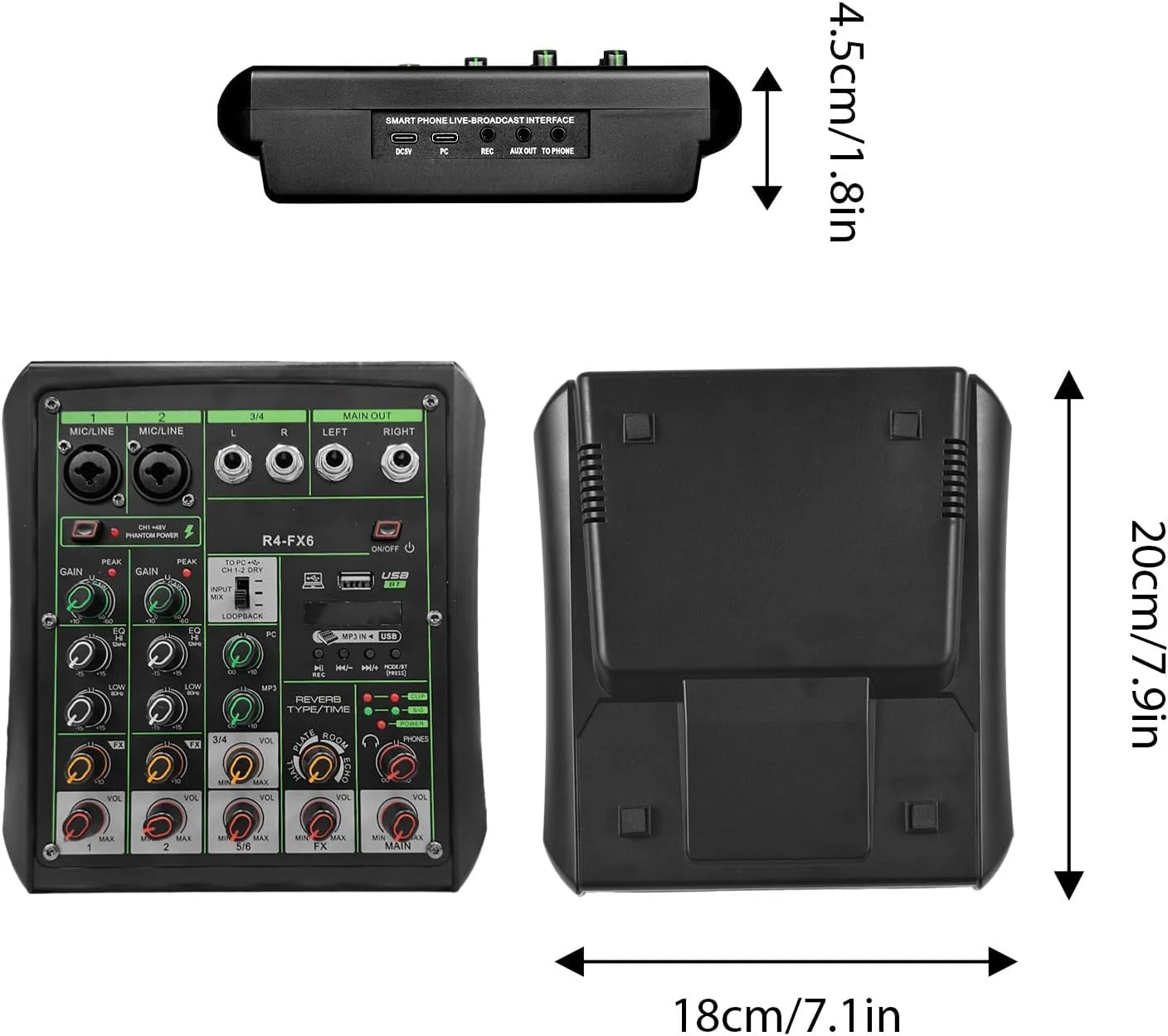میکسر صوتی 6 کاناله Labymos با فانتوم پاور 48 ولت، کنسول میکس OTG، پخش کننده USB MP3 با کنسول صوتی BT برای سینمای خانگی، رابط صوتی کامپیوتر میکسر صوتی 6 کاناله Labymos با فانتوم پاور 48 ولت، کنسول میکس OTG، پخش کننده USB MP3 با کنسول صوتی BT برای سینمای خانگی، رابط صوتی کامپیوتر