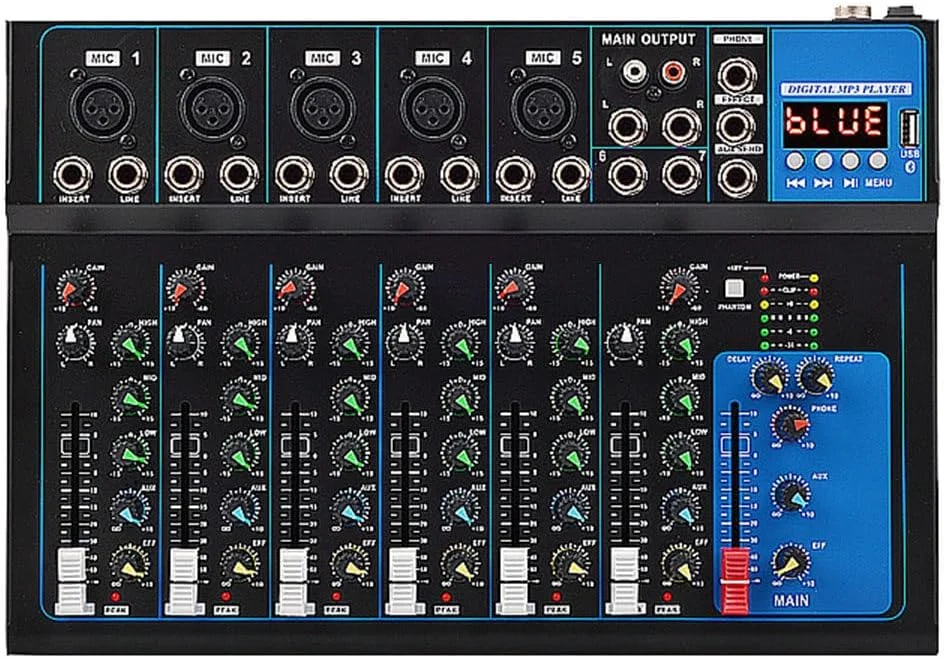 میکسر صدای قابل حمل Labymos 7 کانال با USB DJ SoundF7، کنسول میکس MP3 جک 48 ولت برای کامپیوتر، میکسرهای 7 کاناله برای استودیو