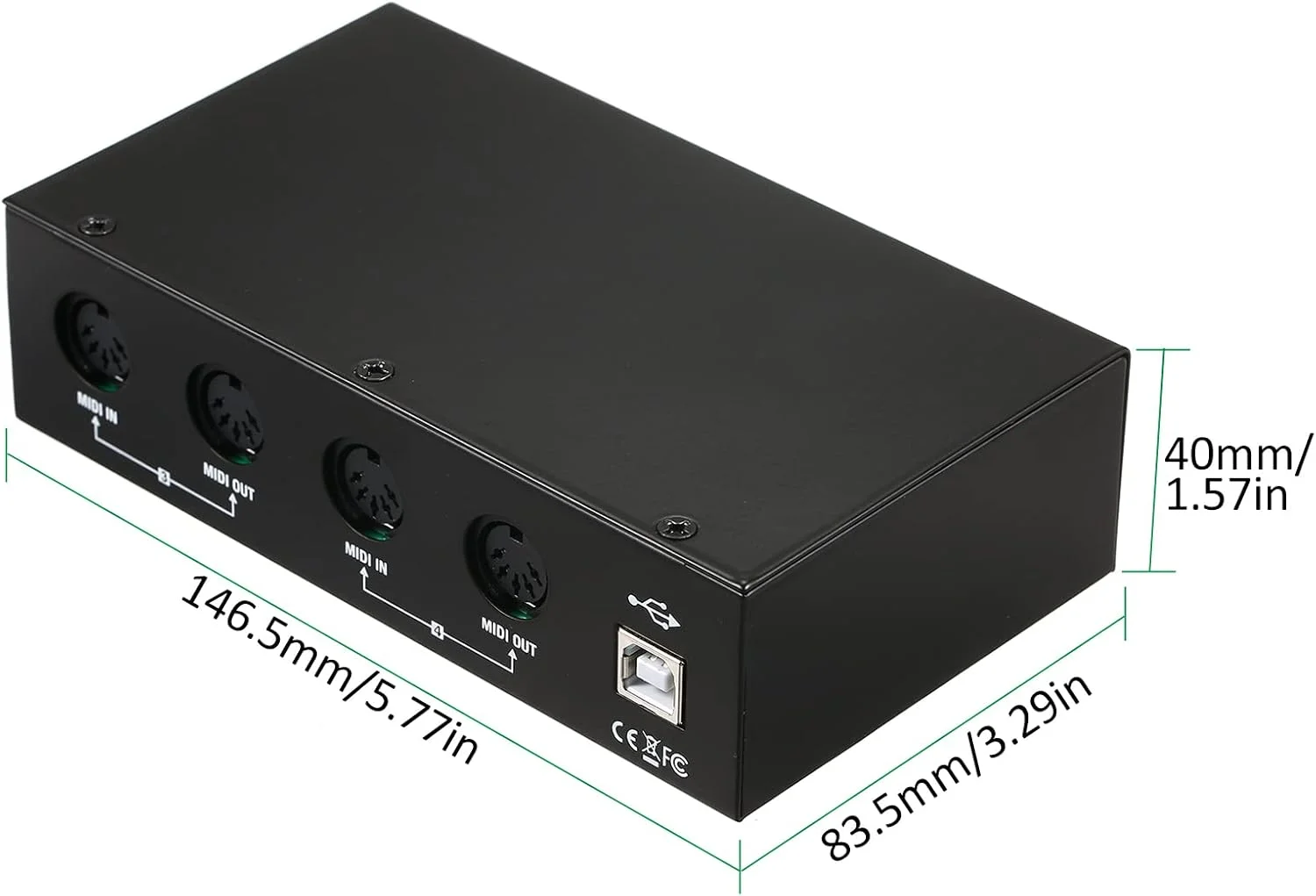 اینترفیس MIDI یو اس بی Labymos UM4X4 با 4 ورودی / 4 خروجی 64 کانال MIDI به همراه جعبه MIDI ادغام 2 ورودی 4 خروجی 4X4