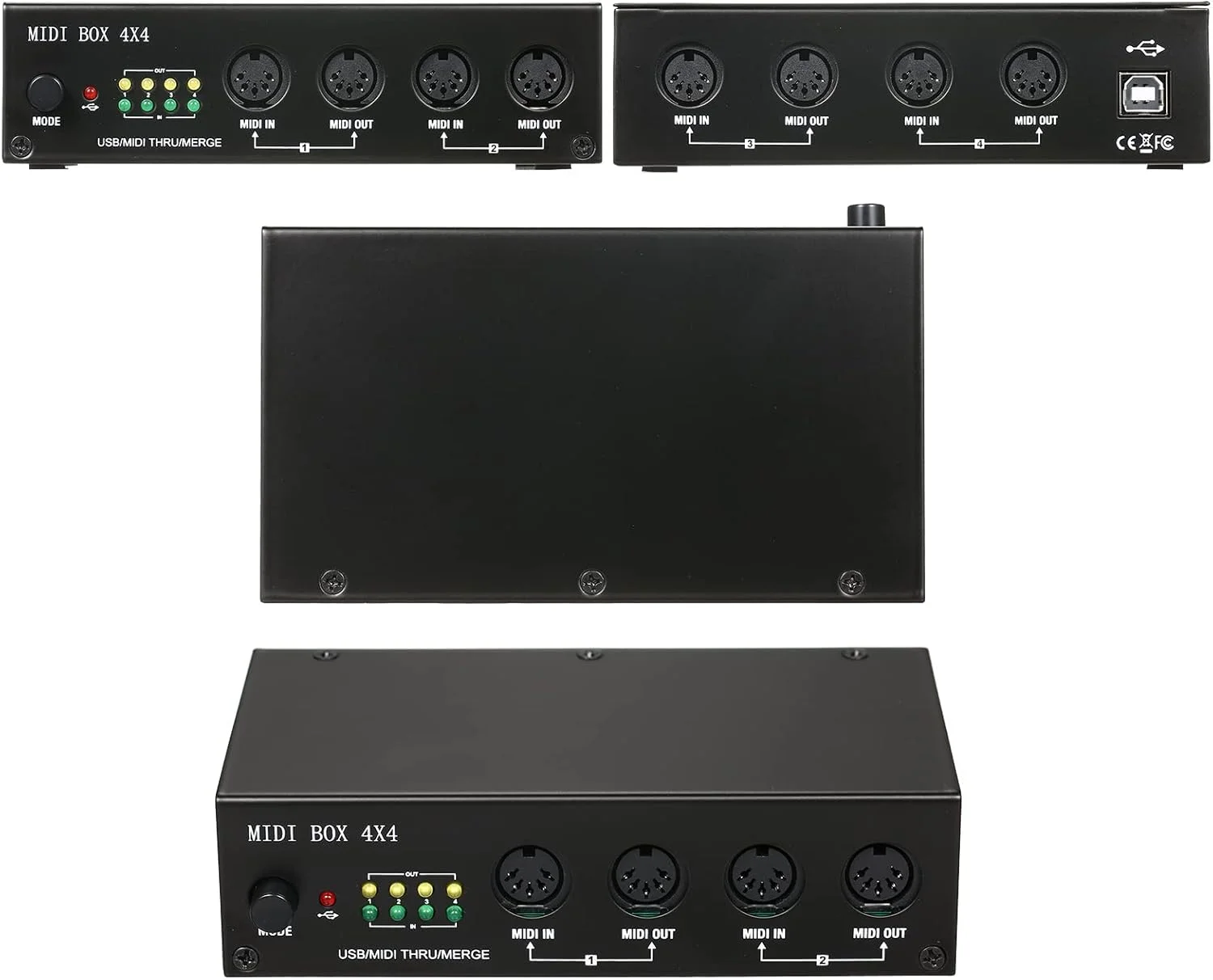 اینترفیس MIDI یو اس بی Labymos UM4X4 با 4 ورودی / 4 خروجی 64 کانال MIDI به همراه جعبه MIDI ادغام 2 ورودی 4 خروجی 4X4