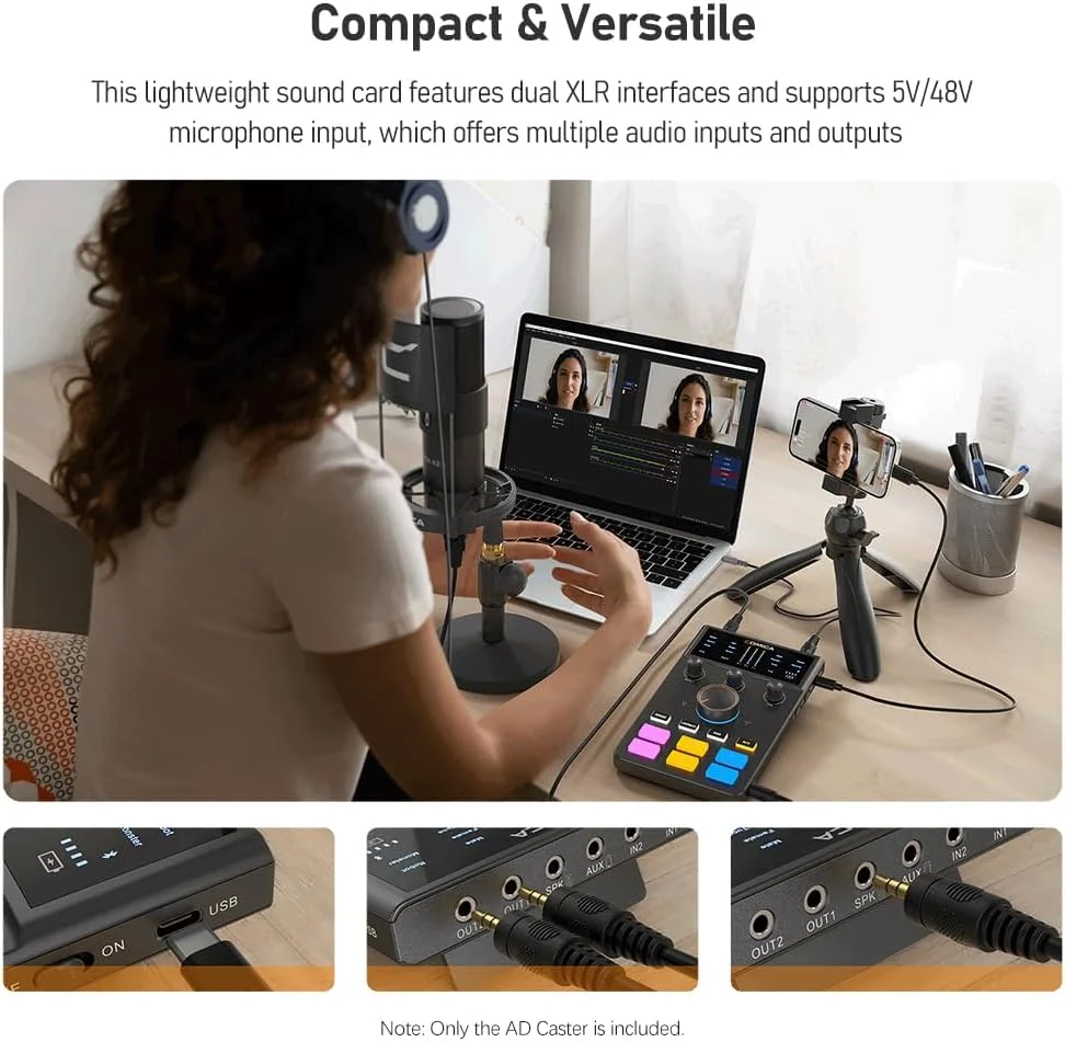 میکسر USB یا کارت صدای رابط Labymos AD Caster C1 با پورت های 3.5 میلی متری، پشتیبانی از ورودی دوگانه XLR، ضبط و پخش زنده همزمان، اتصال BT برای پادکست، استریمینگ و گیمینگ میکسر USB یا کارت صدای رابط Labymos AD Caster C1 با پورت های 3.5 میلی متری، پشتیبانی از ورودی دوگانه XLR، ضبط و پخش زنده همزمان، اتصال BT برای پادکست، استریمینگ و گیمینگ