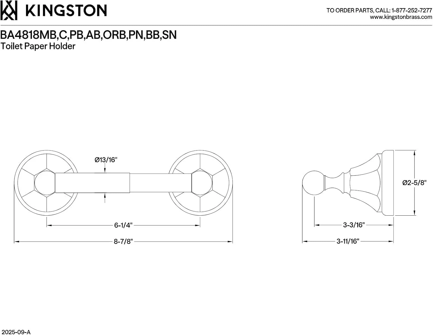 نگهدارنده رول دستمال توالت کینگستون برنج مدل BA4818AB، برنج عتیقه