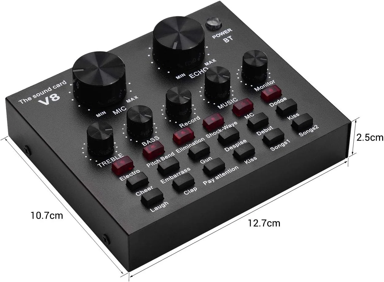 کارت صدای میکسر صوتی خارجی رابط USB با اتصال BT، جلوه های متعدد، باتری داخلی برای آواز خواندن، پخش زنده، چت، موسیقی و فریاد زدن کارت صدای میکسر صوتی خارجی رابط USB با اتصال BT، جلوه های متعدد، باتری داخلی برای آواز خواندن، پخش زنده، چت، موسیقی و فریاد زدن