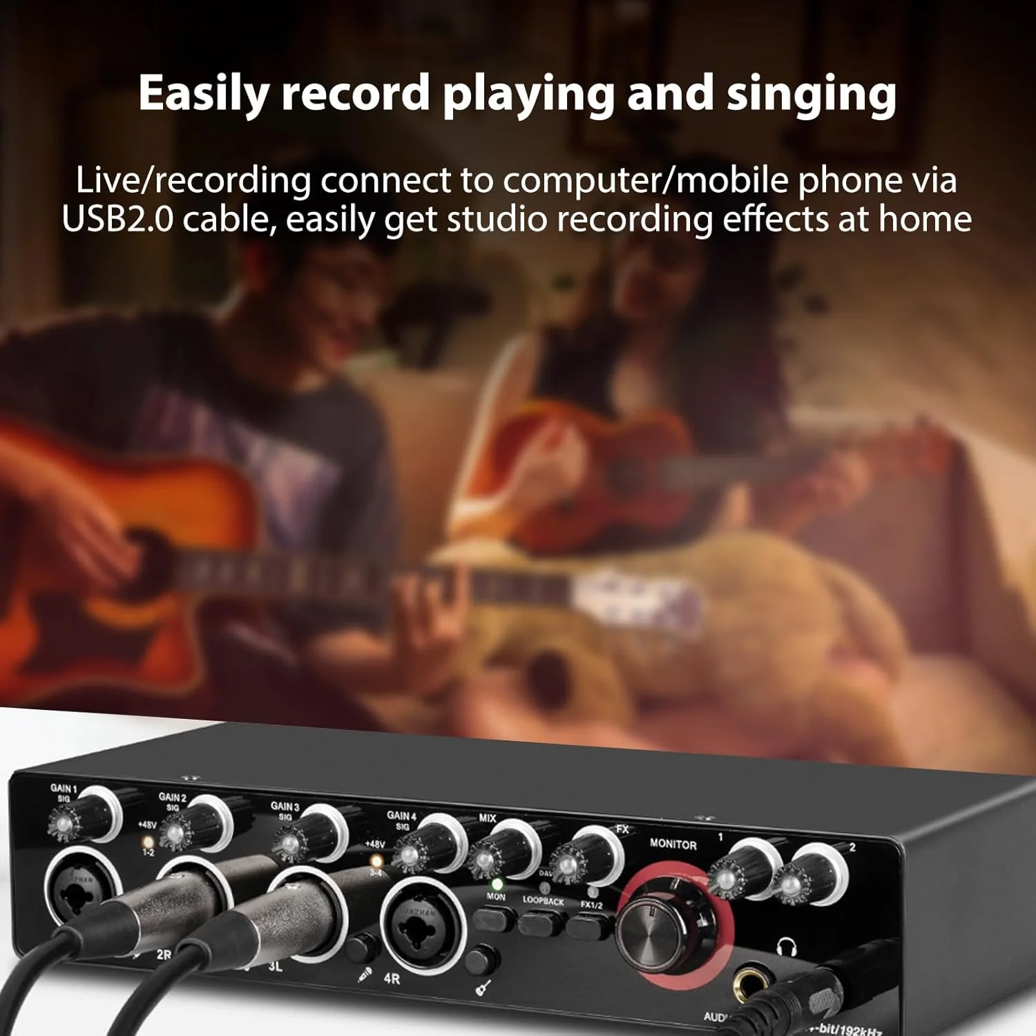 کارت صدای 4 کاناله با رابط صوتی درایور USB 24 بیت 192 کیلوهرتز منبع تغذیه فانتوم 48 ولت برای پخش زنده حرفه ای کارائوکه کارت صدای 4 کاناله با رابط صوتی درایور USB 24 بیت 192 کیلوهرتز منبع تغذیه فانتوم 48 ولت برای پخش زنده حرفه ای کارائوکه