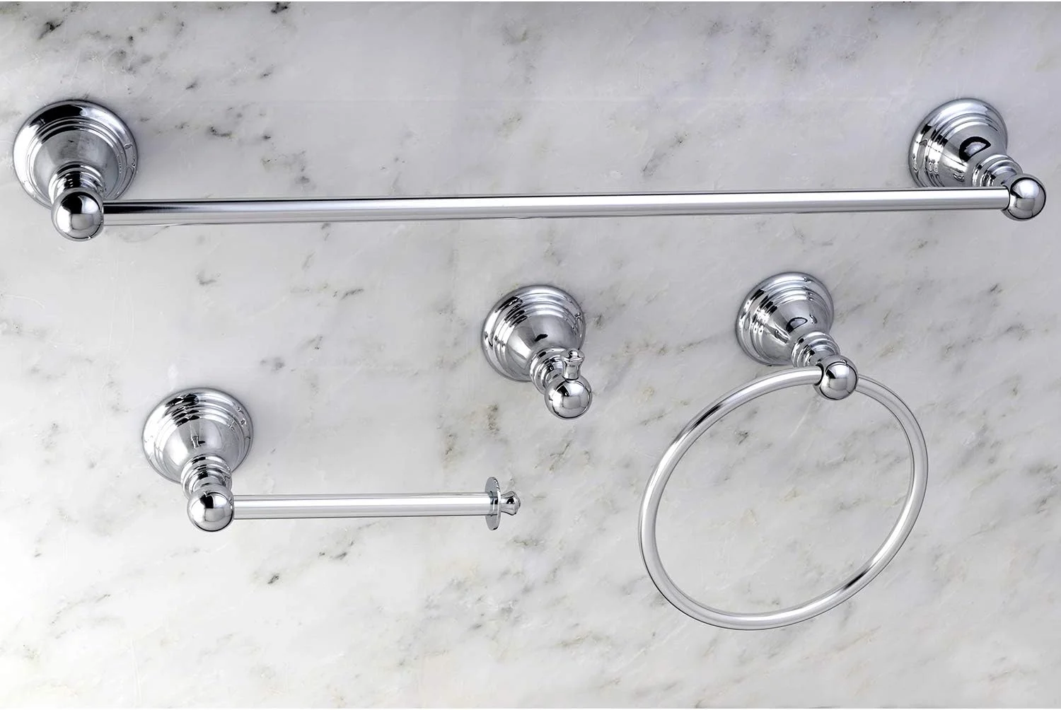 کینگستون برنج BAHK192478C ست اکسسوری کلاسیک آمریکایی شامل میله حوله/حلقه حوله/جا دستمال کاغذی/آویز لباس، 18 اینچ، کروم براق