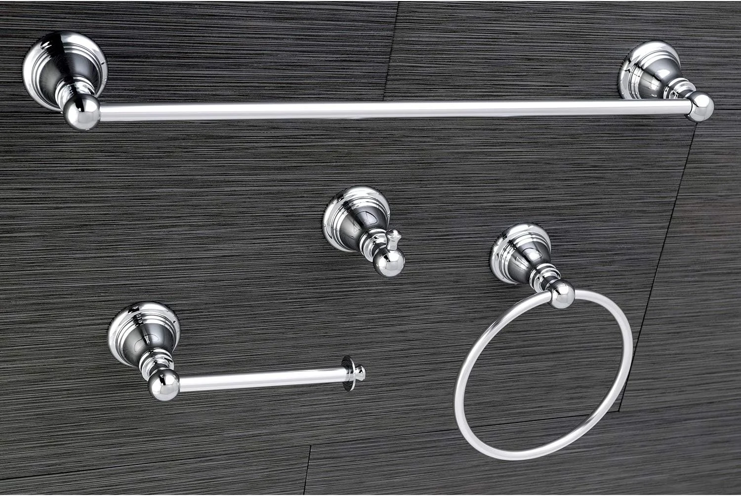 کینگستون برنج BAHK192478C ست اکسسوری کلاسیک آمریکایی شامل میله حوله/حلقه حوله/جا دستمال کاغذی/آویز لباس، 18 اینچ، کروم براق