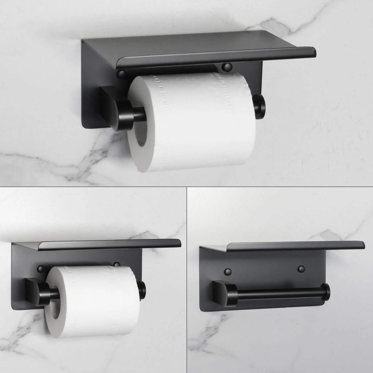 نگهدارنده دستمال توالت kimzcn با قفسه مشکی مات، لوازم جانبی حمام استیل ضد زنگ SUS 304 مدرن، نگهدارنده حوله کاغذی به همراه محل نگهداری تلفن همراه