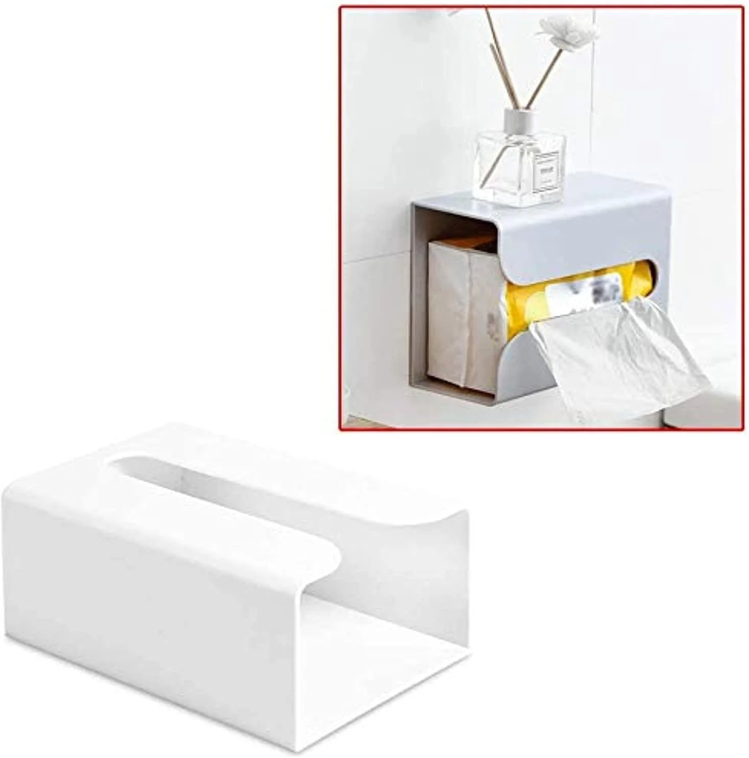 Khazna Tissue Box - Portable Toilet Paper Holder, Toilet Tissue Dispenser, Wall-Mounted Storage Box for Living Room, Bathroom, Kitchen, Toilet and Office Room,white,1 Count (Pack of 1)