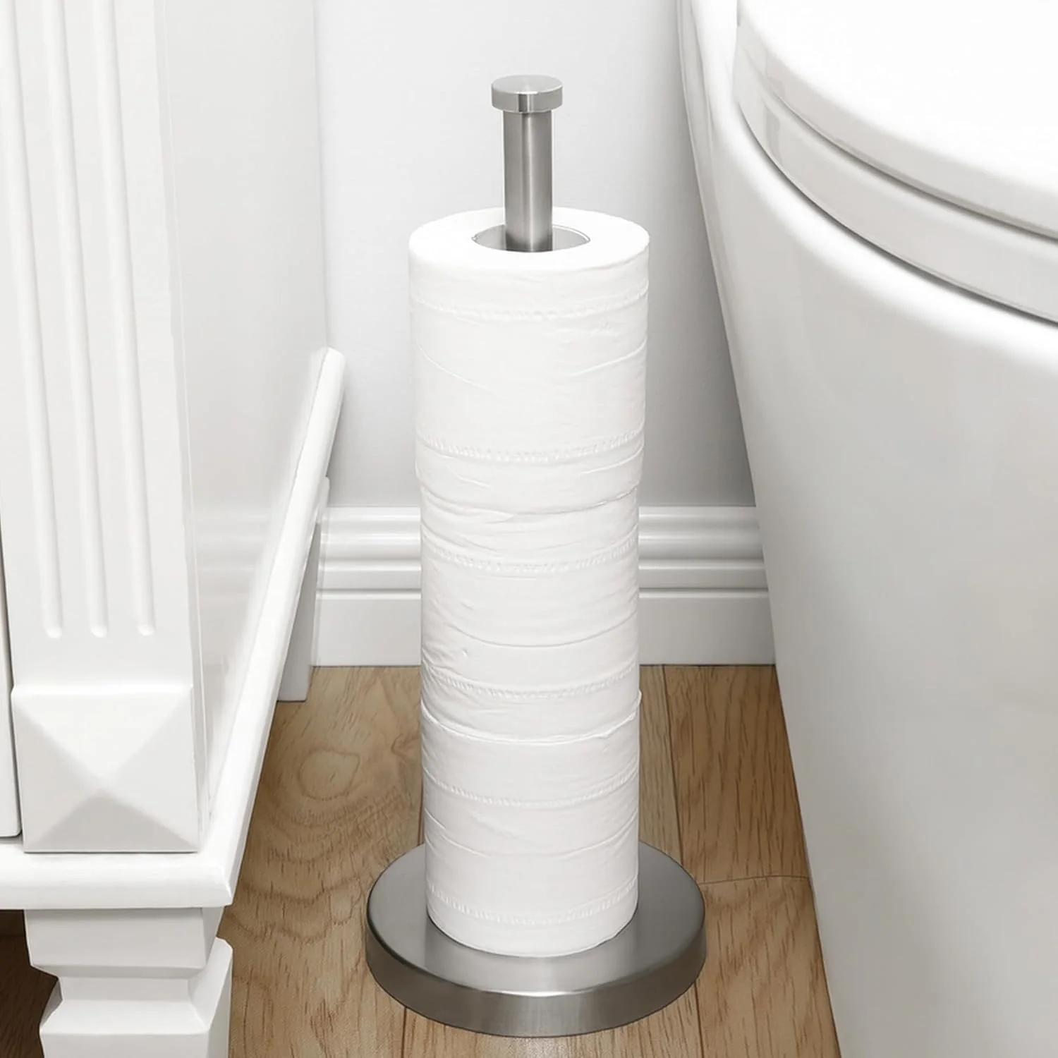 جا دستمال توالت ایستاده KES، نگهدارنده دستمال کاغذی توالت، ظرفیت 3 رول، استند دستمال توالت استیل ضد زنگ با پرداخت برس خورده، BPS201S39-2