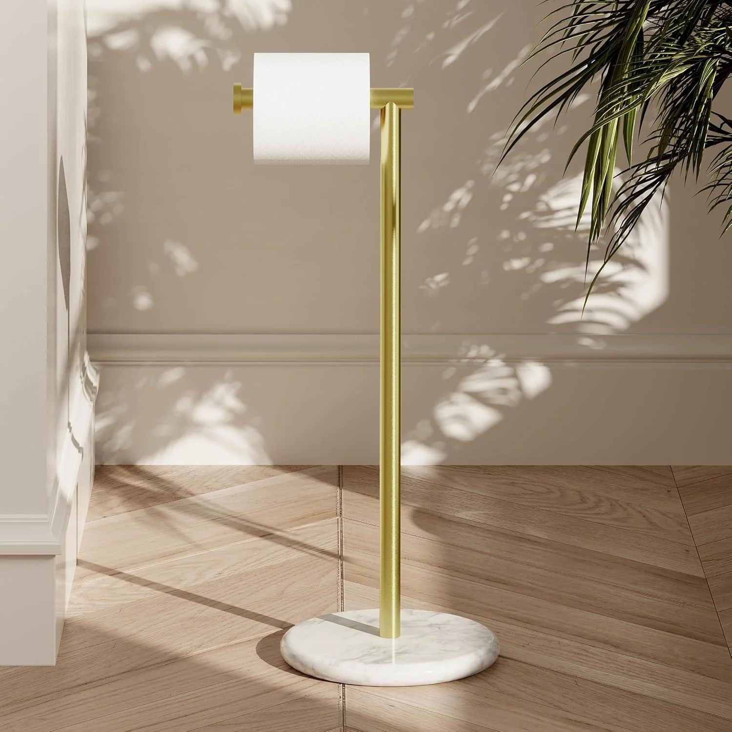 جا دستمال توالت ایستاده KES طلایی، پایه نگهدارنده دستمال کاغذی توالت، پایه پخش کننده دستمال کاغذی حمام مرمری، استیل ضد زنگ SUS304 طلایی برس خورده، BPH284S1-BZ