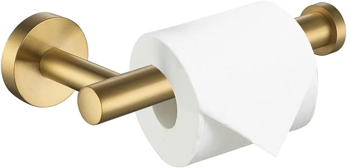 Khazna Restroom Fixtures Brushed Gold Toilet Paper Holder， Bathroom, Wall Mount DurableStainless Steel, Modern Style, Toilet Paper Holder Modern Style, for Hotel Kitchen