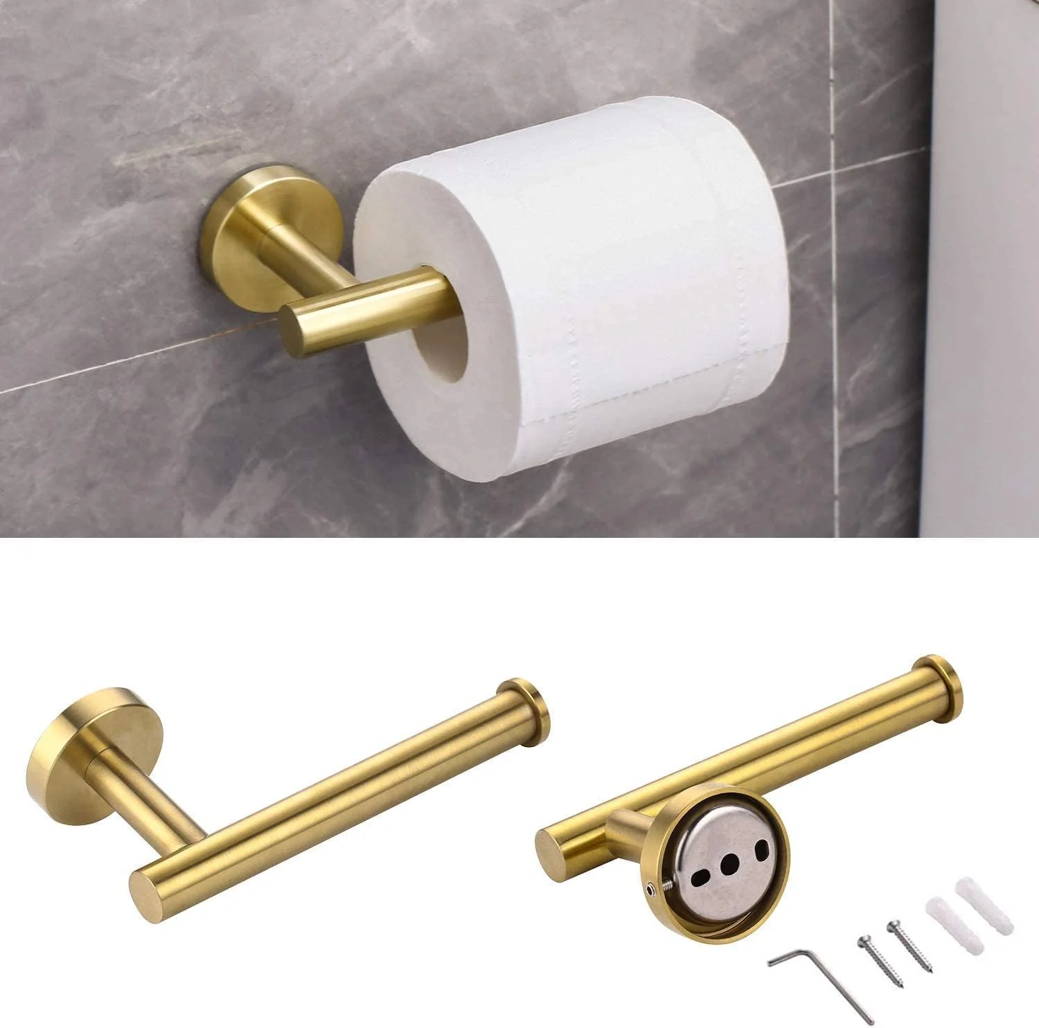 Khazna Restroom Fixtures Brushed Gold Toilet Paper Holder, Bathroom, Wall Mount DurableStainless Steel, Modern Style, Toilet Paper Holder Modern Style, for Hotel Kitchen Khazna Restroom Fixtures Brushed Gold Toilet Paper Holder, Bathroom, Wall Mount DurableStainless Steel, Modern Style, Toilet Paper Holder Modern Style, for Hotel Kitchen