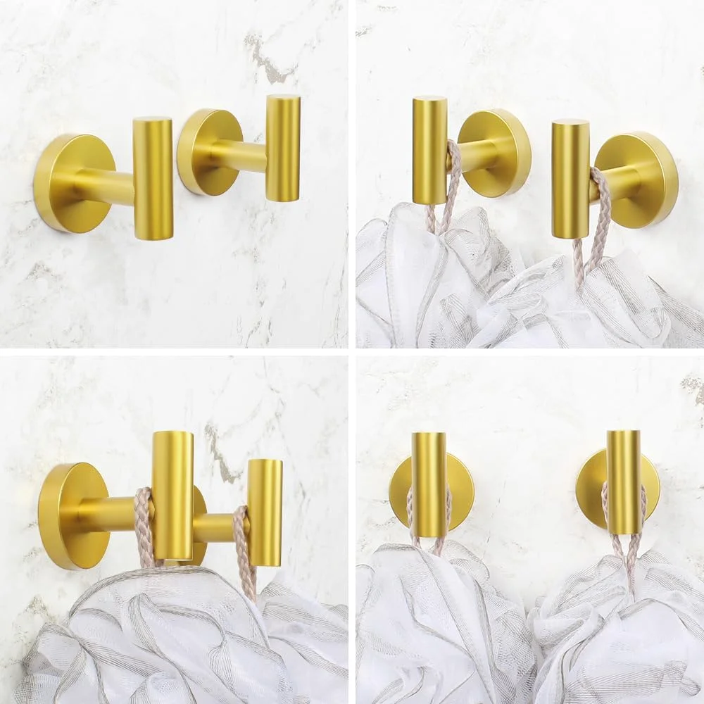 kimzcn 3-Pieces Bathroom Hardware Set Gold Stainless Steel Wall Mounted - includes Toilet Paper Holder, 2X Robe Towel Hooks kimzcn 3-Pieces Bathroom Hardware Set Gold Stainless Steel Wall Mounted - includes Toilet Paper Holder, 2X Robe Towel Hooks