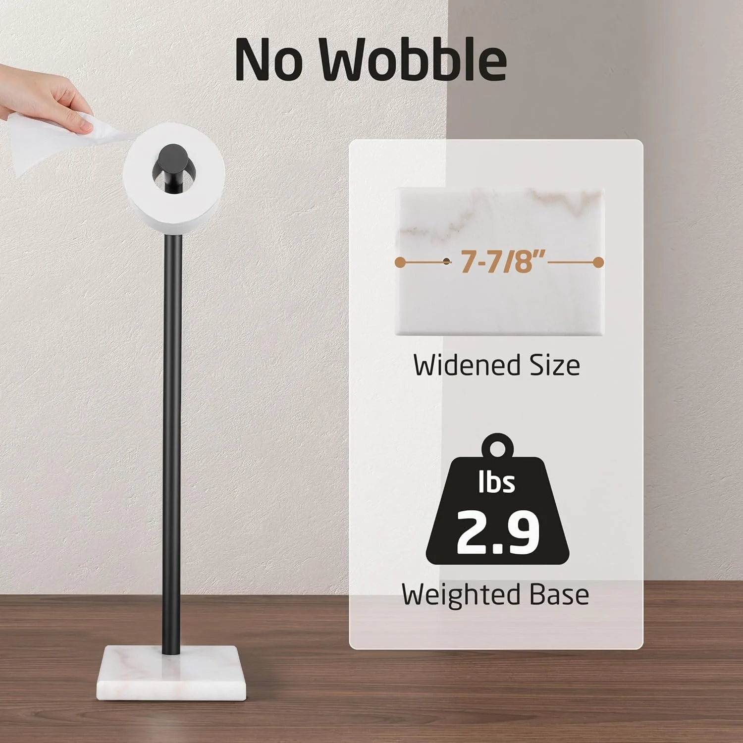 جا دستمال توالت ایستاده KES مشکی با پایه مرمری، استیل ضد زنگ SUS304 سنگین و بادوام، مدل BPH285S1-BK