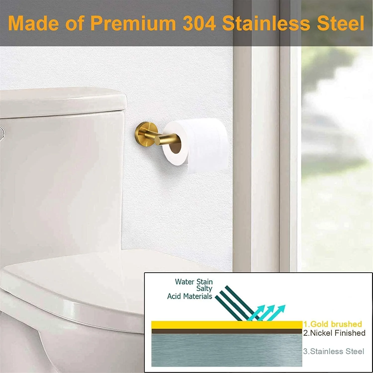 Khazna Restroom Fixtures Brushed Gold Toilet Paper Holder, Bathroom, Wall Mount DurableStainless Steel, Modern Style, Toilet Paper Holder Modern Style, for Hotel Kitchen Khazna Restroom Fixtures Brushed Gold Toilet Paper Holder, Bathroom, Wall Mount DurableStainless Steel, Modern Style, Toilet Paper Holder Modern Style, for Hotel Kitchen