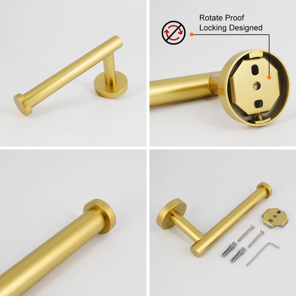 kimzcn 3-Pieces Bathroom Hardware Set Gold Stainless Steel Wall Mounted - includes Toilet Paper Holder, 2X Robe Towel Hooks kimzcn 3-Pieces Bathroom Hardware Set Gold Stainless Steel Wall Mounted - includes Toilet Paper Holder, 2X Robe Towel Hooks